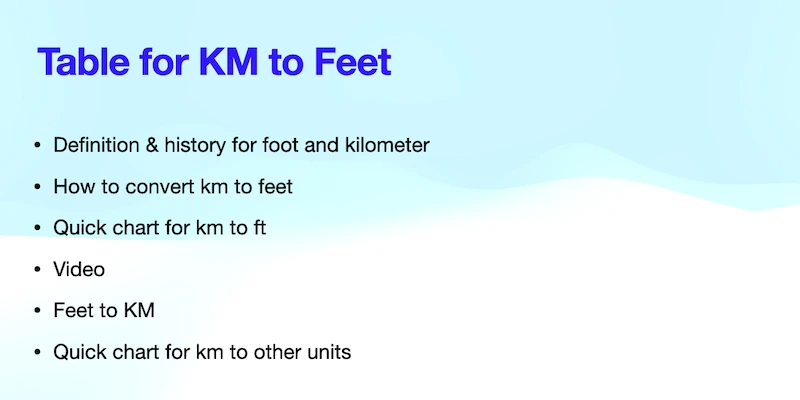 Conversions for KM to Feet - Converter